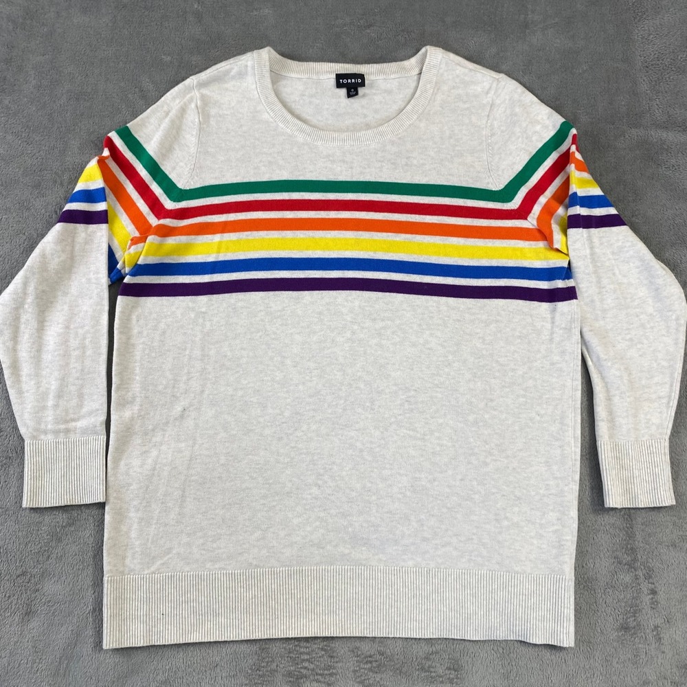 Torrid Women's Plus Size‎ Rainbow Stripe Crew Neck Pullover ComfySweater